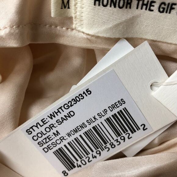 Honor The Gift Silk Slip Dress Sleeveless Cowl Neck Asymmetric Hem Sand NWT M - Picture 5 of 9